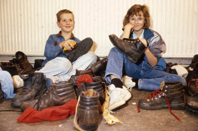 A long stint of boot cleaning lay ahead for these Southmoor School students in 1989.