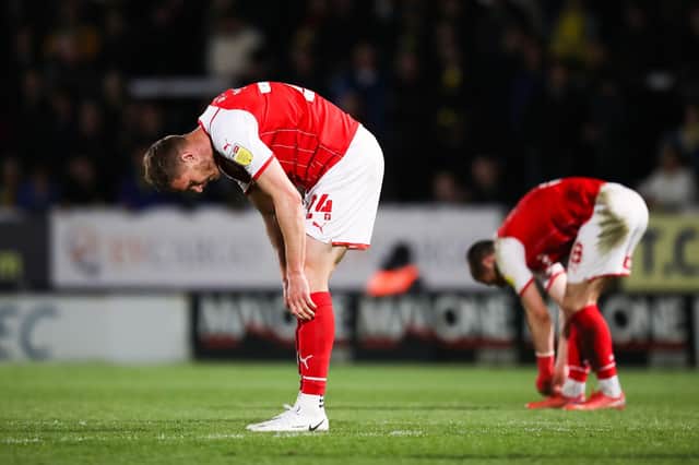 Rotherham United's Michael Smith (left) appears dejected during the Sky Bet League One match against Burton at the Pirelli Stadium. Isaac Parkin/PA Wire.