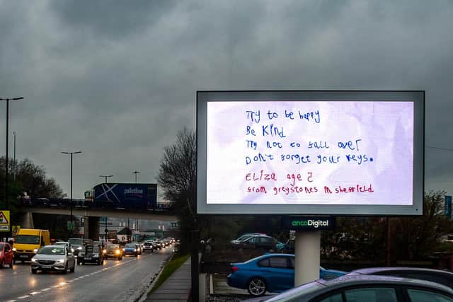 Eliza's heart-warming message displayed beside Sheffield Parkway