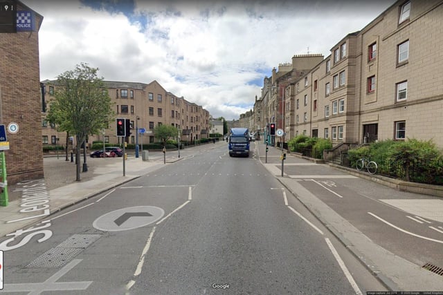 Three-way temporary traffic lights for defect reflect at Rankeillor Street