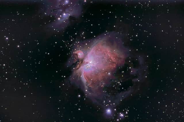The Orion Nebula. Amateur astronomer Russell Atkin from  Woodseats, Sheffield, has shared some of his proudest works after photographing incredible space scenes from his own BACK GARDEN since 2017. See SWNS story SWOCastronomer. An amateur UK astronomer has shared some of his proudest works after photographing incredible space scenes from his own BACK GARDEN. Russell Atkin, 52, took up astronomy eight years ago - and has shared some of his most incredible photographs taken from his own back garden.Russell, who lives in Woodseats, Sheffield, said he has been “fascinated by stars and planets” since childhood and has photographed a range of incredible sights using his high-tech telescopes. The pictures show some of his most eye-catching captures from the past few years - including his own top picks, the stunning Pleiades star cluster and the famous Orion Nebula.
