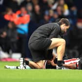 Sheffield United's Rhian Brewster receives treatment for an injury before being substituted away at West Brom: Bradley Collyer/PA Wire.