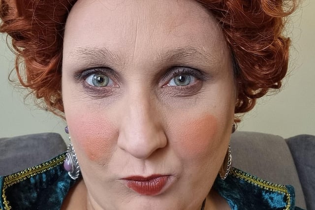 Claire Storey dressed up as Winifred Sanderson  from the Halloween film Hocus Pocus.