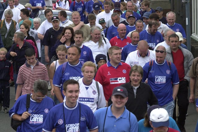 Chesterfield fans taking part in the 'Walk for Survival' from Saltergate in July 2001.