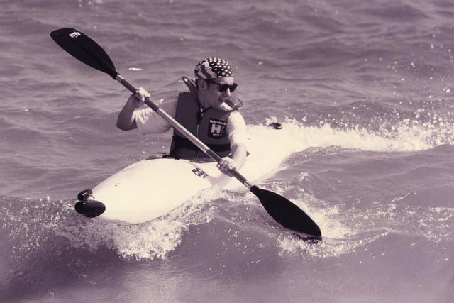 Havant canoeist Michael Grimes, 17, splashes around in the warm sea water in 1993. The News PP3025