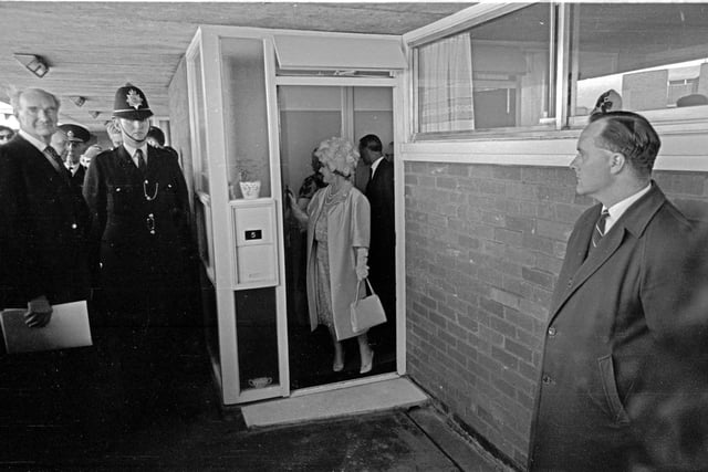The Queen Mother inspects one of the Hyde Park flats in Sheffield