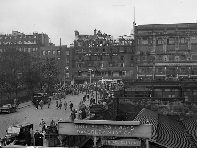 Fire at C & A Modes Modes department store in Princes Street Edinburgh in November 1955 -