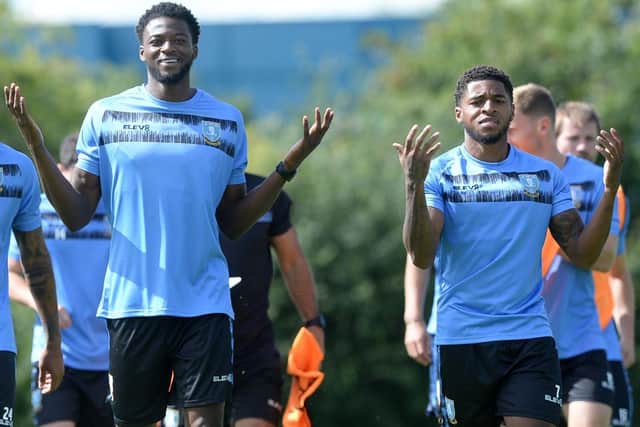 Dominic Iorfa and Kadeem Harris share a lighter moment on Sheffield Wednesday's pre-season training camp.