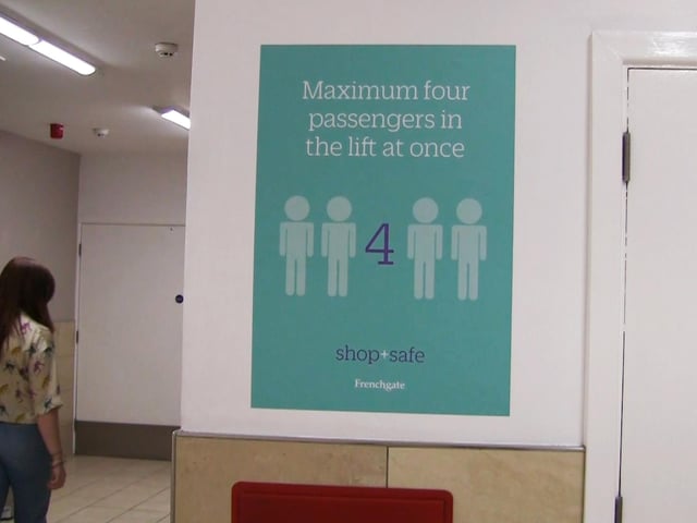 New social distancing measures in place at the Frenchgate Centre ahead of shops opening on Monday.