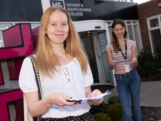 Shannon Hendrick collects her results at Havant and South Downs College. Picture: Duncan Shepherd