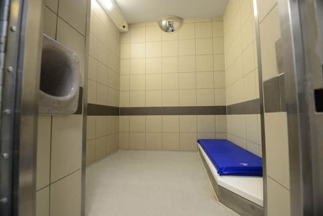 The South Yorkshire Police Custody and Crime Centre at Shepcote Lane in Sheffield. A police cell.