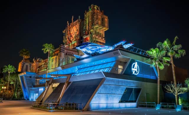 A view of the Avengers Headquarters and Guardians of the Galaxy - Mission: BREAKOUT! in Avengers Campus at Disney California Adventure Park. Picture: Christian Thompson/Disneyland Resort via Getty Images