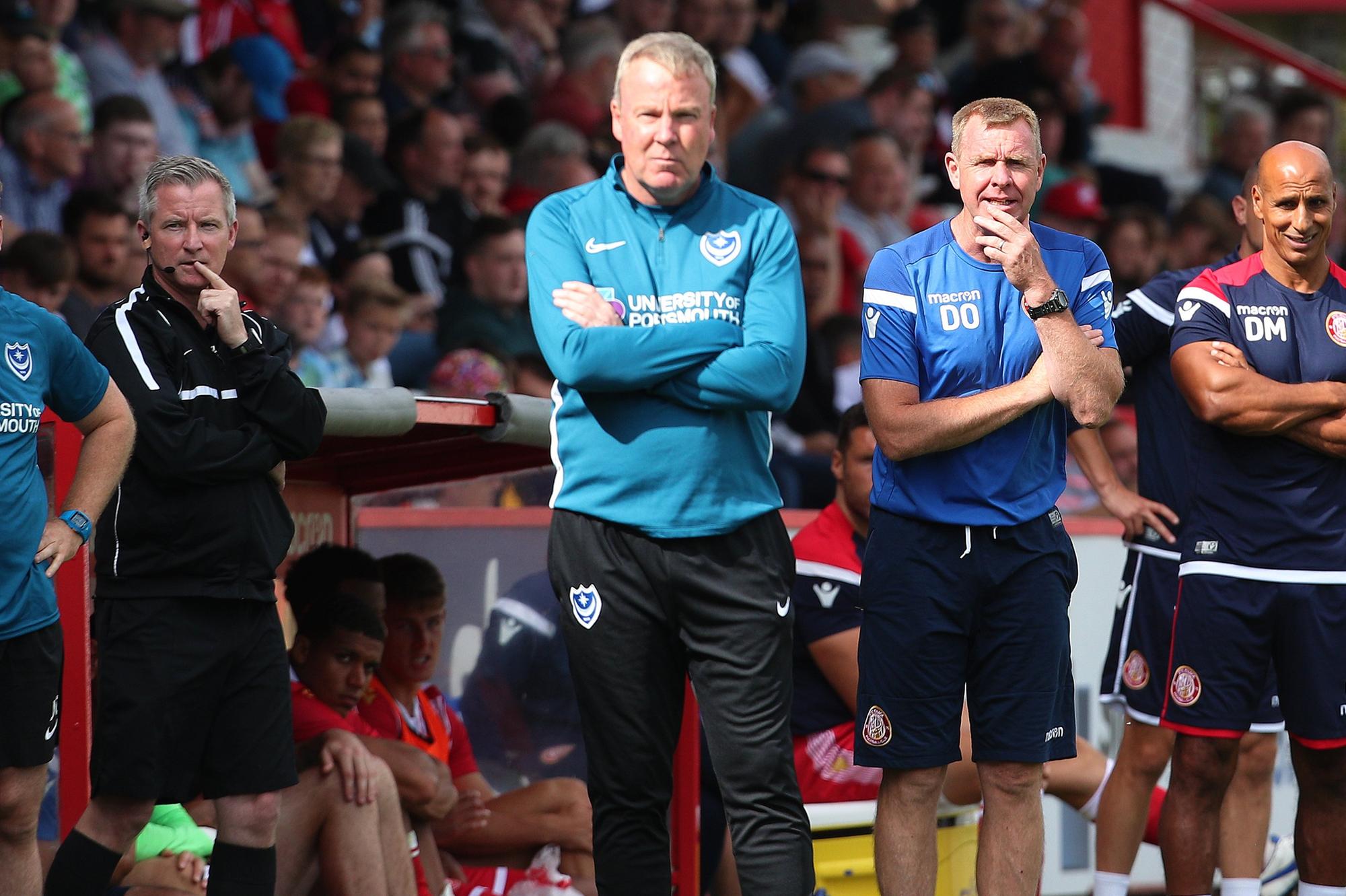Pompey boss Kenny Jackett stands on the touchline at Stevenage. Picture: Joe Pepler
