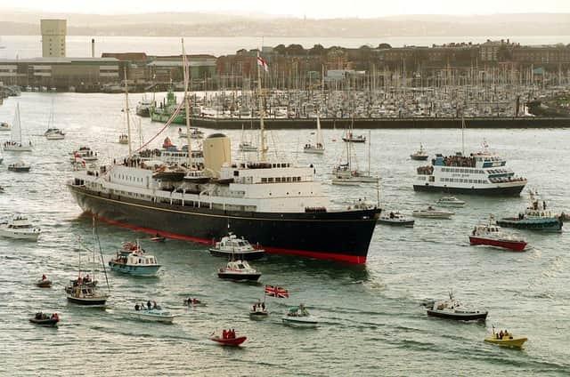 The Royal Yacht Britannia sailing into Portsmouth for the last time before being decommissioned in 1997.
Rebecca Naden/PA Wire