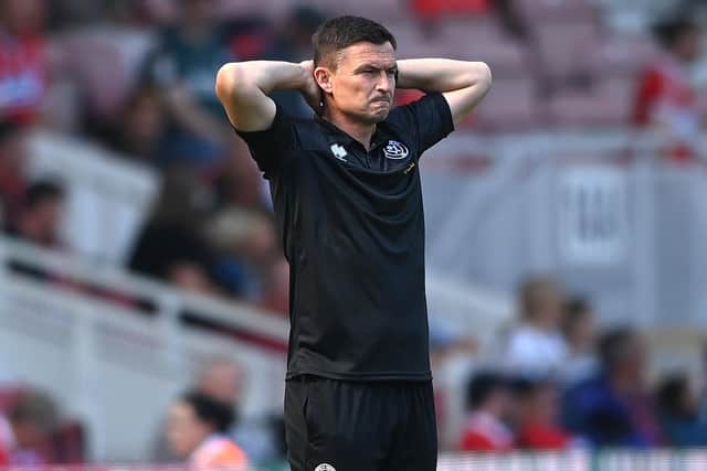 Sheffield United manager Paul Heckingbottom reacts during the Sky Bet Championship game between Middlesbrough and Sheffield United (Stu Forster/Getty Images)