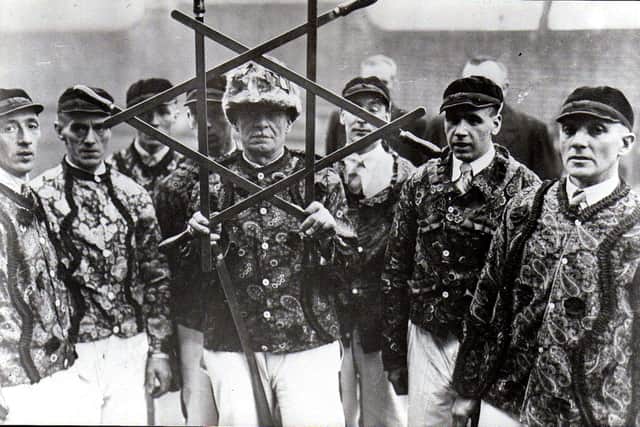 A historic photo of Grenoside Sword Dancers, year unknown. Sword dancing has been performed in Handsworth, Woodhouse and Grenoside for over 160 years.