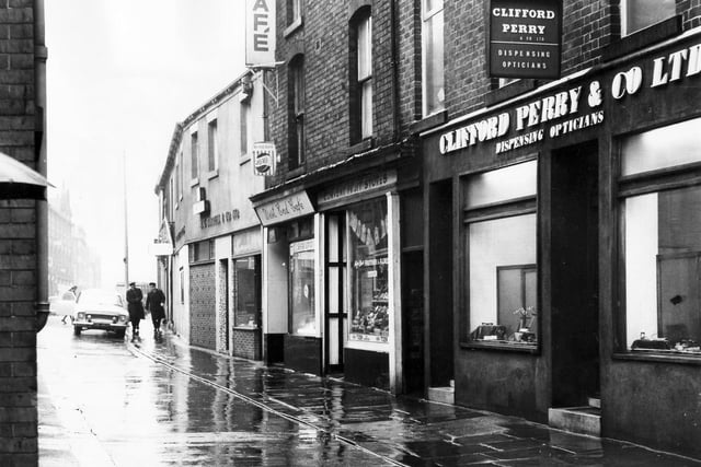 Convent Walk - a street of little shops at the junction of West Street and Glossop Road - pictured here in 1965