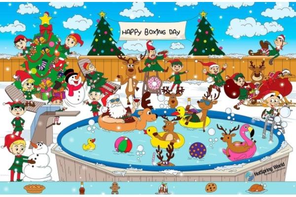 At first glance, this picture might just be of Santa and his gang relaxing on Boxing Day after Christmas is over and done with. However, there are six festive treats hidden in the picture - can you find the mince pie, gingerbread man, Christmas pudding, cookie, turkey and bottle of champagne?