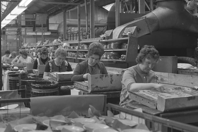 Employees at the Sunderland factory of James A Jobling and Co were pictured applying transfers to tableware for world markets in April 1975. The consumer division of Jobling's was awarded the Queen's Award to Industry.
