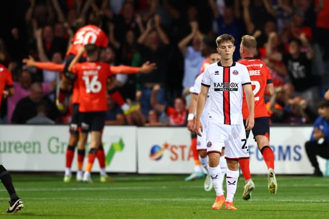 Manchester City loanee James McAtee endured a difficult evening as Sheffield United drew at Luton Town on Friday: David Klein / Sportimage