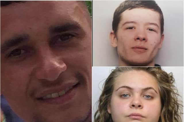 Jordan Marples-Douglas (left) was stabbed to death in Sheffield last year. Ben Jones (top right) was found guilty of murder after a trial and Dina Aweimrin (bottom right) was found guilty of assisting an offender