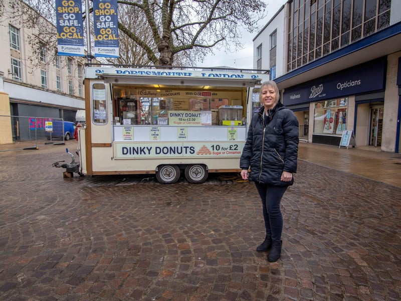 Christine King of Dinky Donuts, Commercial Road, Portsmouth on 12 April 2021. Picture: Habibur Rahman