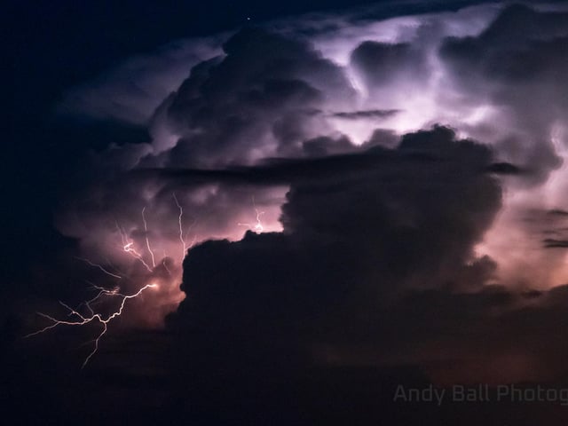 A multitude of lightning bolts flashed above the Malvern Hills (Photo: Andy Ball)