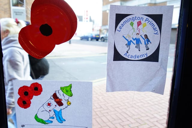 Pupils from Leamington drew pictures and made poppies to display around the pub