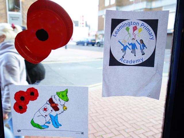 Pupils from Leamington drew pictures and made poppies to display around the pub