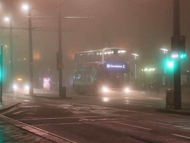 The heavy mist will have meant conditions were a little sketchy for drivers on the road. Here's a photo of a Lothian bus making its way through Edinburgh's city centre in the thick fog.