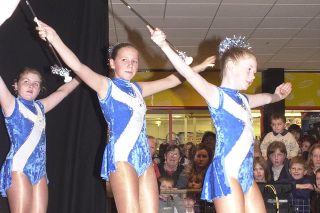 Local majorettes joined the 2002 Christmas lights switch on at the Kingdom Centre, Glenrothes (Pic: Fife Free Press)