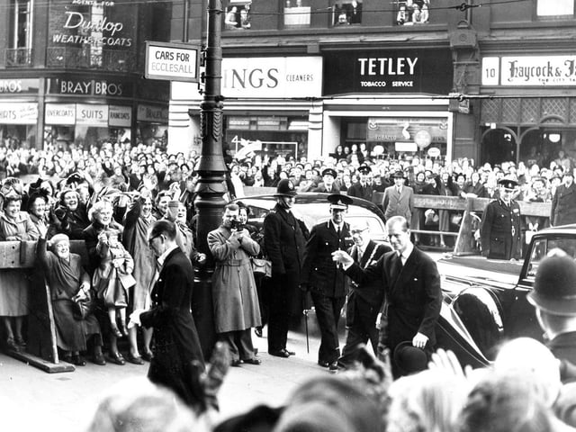 The Duke of Edinburgh arriving at the Sheffield Town Hall after opening the BISRA Laboratories in Sheffield in 1953