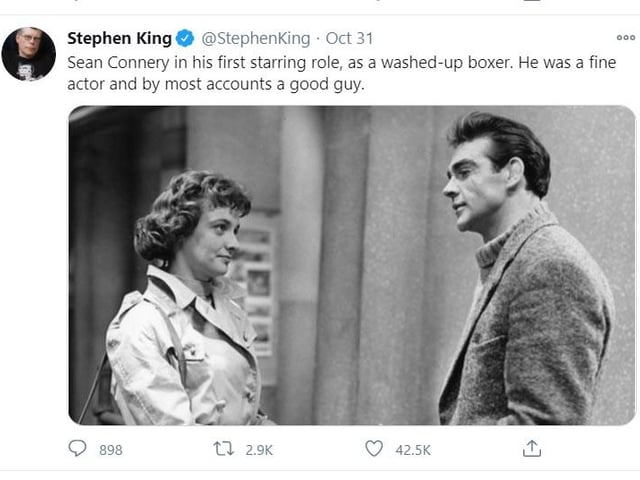 Bestselling author, Stephen King, hunted out this image of Connery in 'Blood Money' from 1957