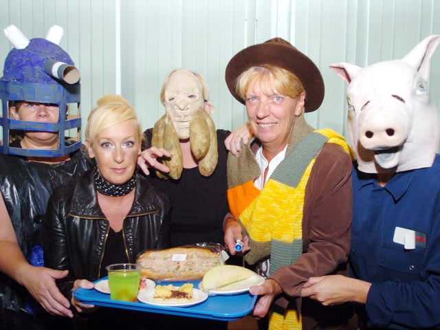 Dinner staff at Edlington Primary School raised money for Doncaster Royal Infirmary by launching a Dr Who themed dinner in 2008. L-R are Lisa Slassor,Tracey McFlatter, Karen Benford, Joan Kovacs and Ann-Lindsey Smith