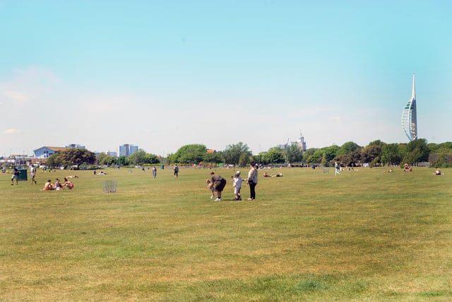 People were socially distancing on Southsea Common on Thursday, May 21 - the hottest day of the year. Picture: Sarah Standing (210520-8808)