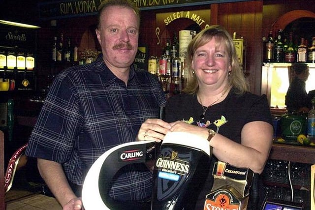 Tim Broadhead and partner Penny Abbott at the Hare & Hounds, Stannington, August 6, 2002