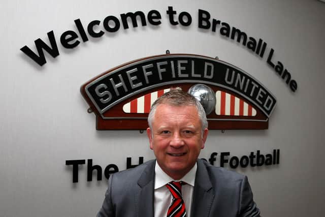 Chris Wilder, pictured at Bramall Lane after being unveiled as the new United manager: Simon Bellis/Sportimage