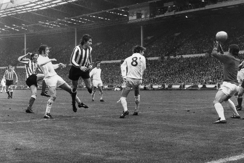Leeds United players (from left) Norman Hunter, David Harvey and Allan Clarke watch as the Sunderland's Ian Porterfield scores the winning goal during the 1973 FA Cup final.