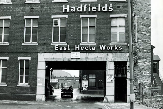 The entrance to the Hadfield's East Hecla Works before closure, February 1984
