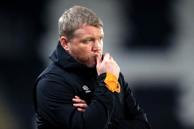 Grant McCann, Manager of Hull City reacts during the EFL Trophy match between Hull City and Grimsby Town at KCOM Stadium on November 17, 2020 in Hull, England.  (Photo by George Wood/Getty Images)