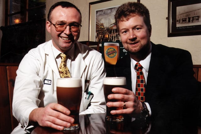 Nick Bathie, left, and Richard Allan MP enjoy a pint of Lambtons in 1998 at what was then Sheffield's only brewery