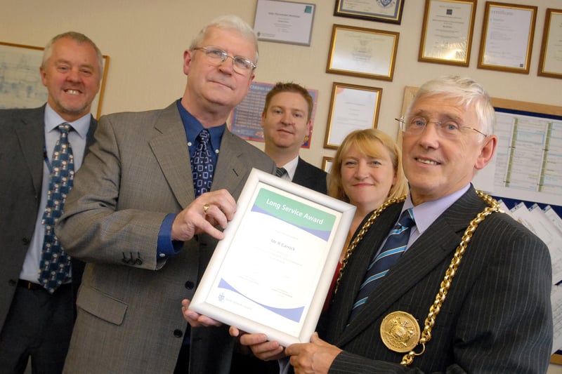 School governor Robert Garrick received a long service award 12 years ago from the Mayor of South Tyneside Coun John Anglin.
