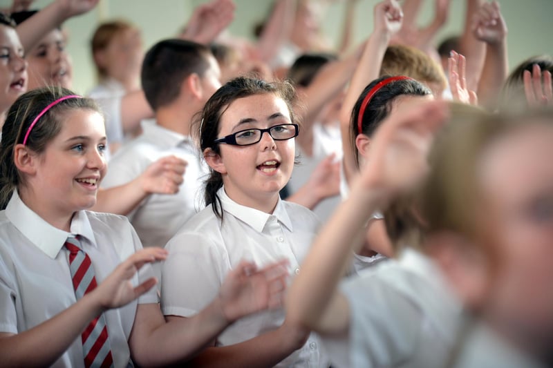 Pupils from Hylton Red House Primary School were singing in St Cuthbert's Church at an event to celebrate the history of the school in 2013. The event also celebrated the school becoming the new Northern Saints School.