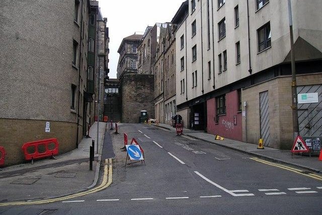 Guthrie Street, in Edinburgh's Old Town, which in Scott's time was known as College Wynd. Scott spent his infant years here, and living conditions were notoriously tough.