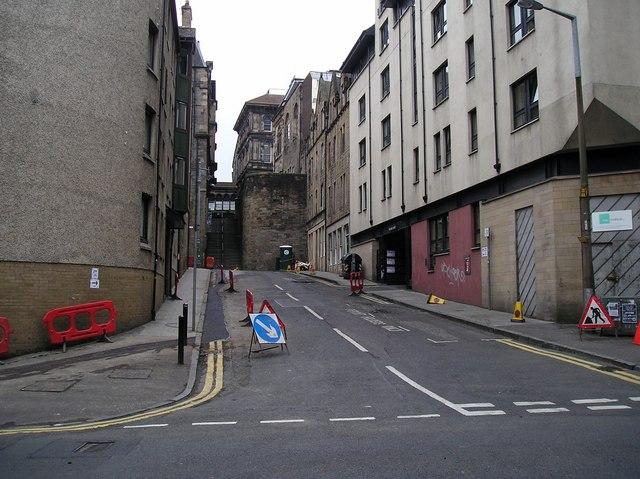 Guthrie Street, in Edinburgh's Old Town, which in Scott's time was known as College Wynd. Scott spent his infant years here, and living conditions were notoriously tough.