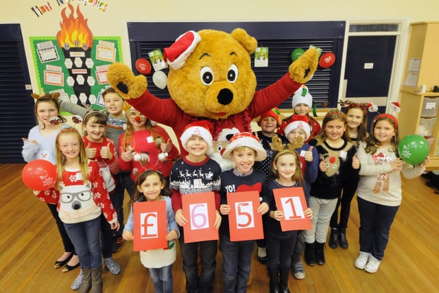 St Aloysius pupils took part in Jolly Jumper Day in 2015 to raise funds for St Clare's Hospice.