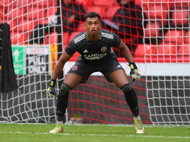 Jordan Amissah kept goal for Sheffield United at Glanford Park on Saturday: Simon Bellis / Sportimage
