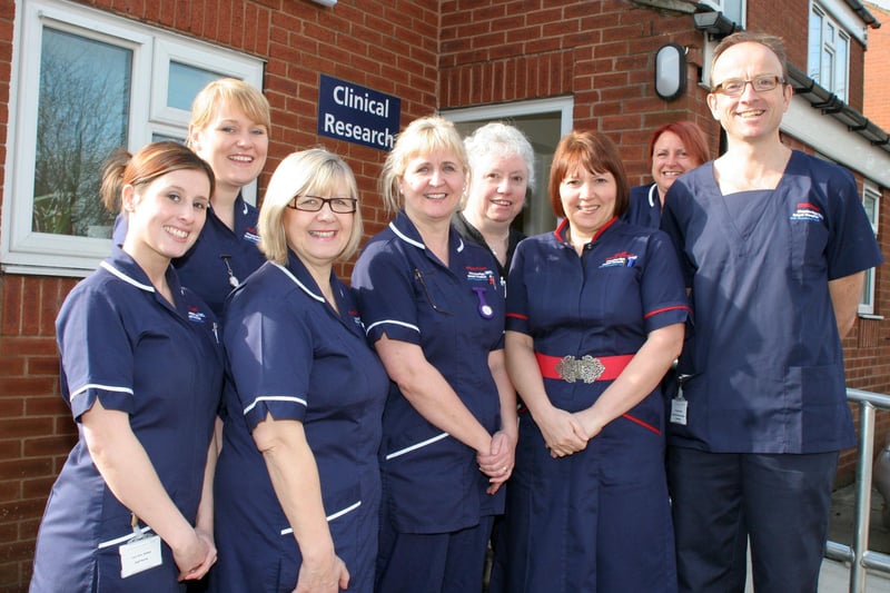 A new clinical reseach centre opens at Chesterfield Royal Hospital in 2010. Matron Sue Glenn and consultant Dr Justin Cooke, front right, are pictured with the research team.Research Team with Materon Sue Glenn and Consultant Dr Justin Cooke, front right