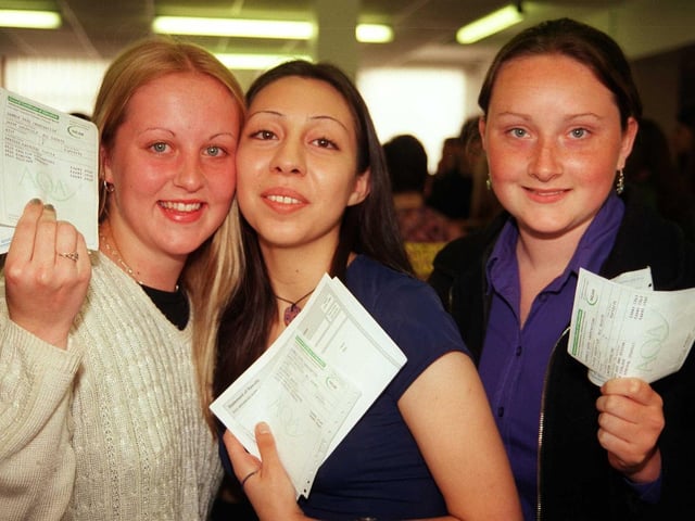 All Saints pupils Caroline davison, Jeanette Alvarado and Caroline Lawton with their  A level results in August 1998