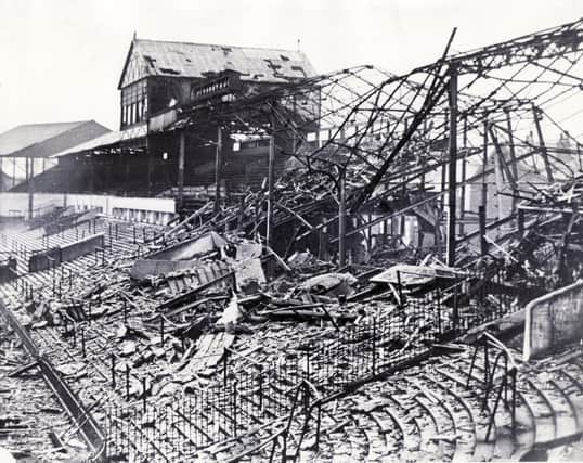 Bomb damage to Bramall Lane during the Sheffield Blitz - it led to Sheffield United playing at Sheffield Wednesday's Hillsborough for a period.